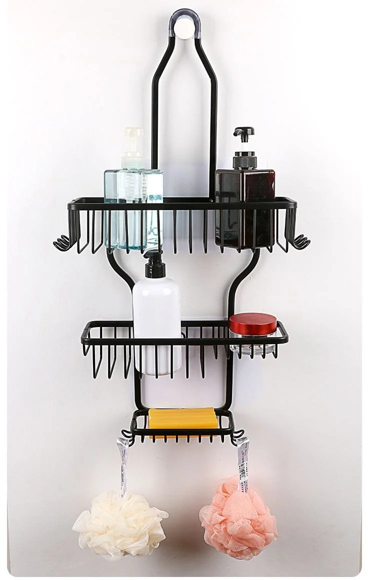 Grand argent noir résistant à la rouille pendaison étagère rack aucun métal de foret Rangement salle de bains avec douche de l'organiseur Caddy 10 crochets