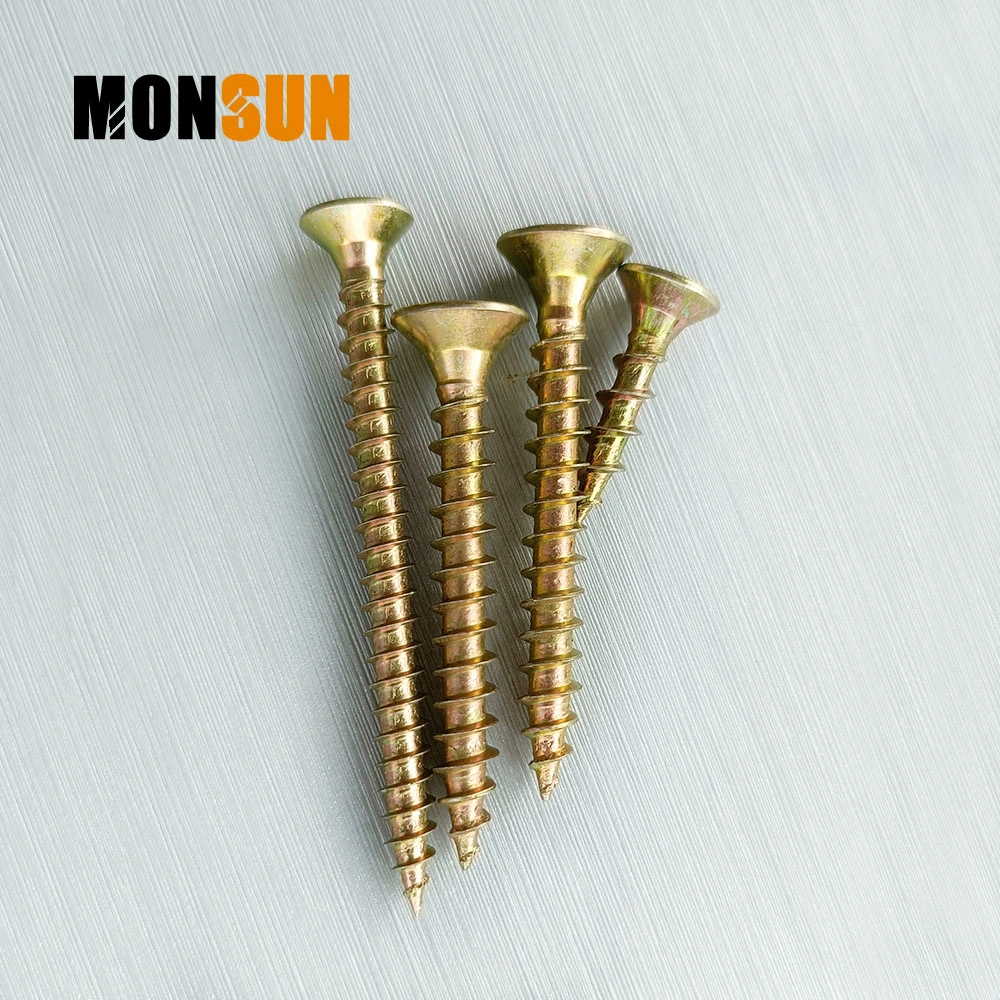 Yellow Clear Zinc Plated Pozidriv Csk Countersunk Head Fasteners Hardware Galvanised Cabinet Wood / Chipboard Screw Made in China