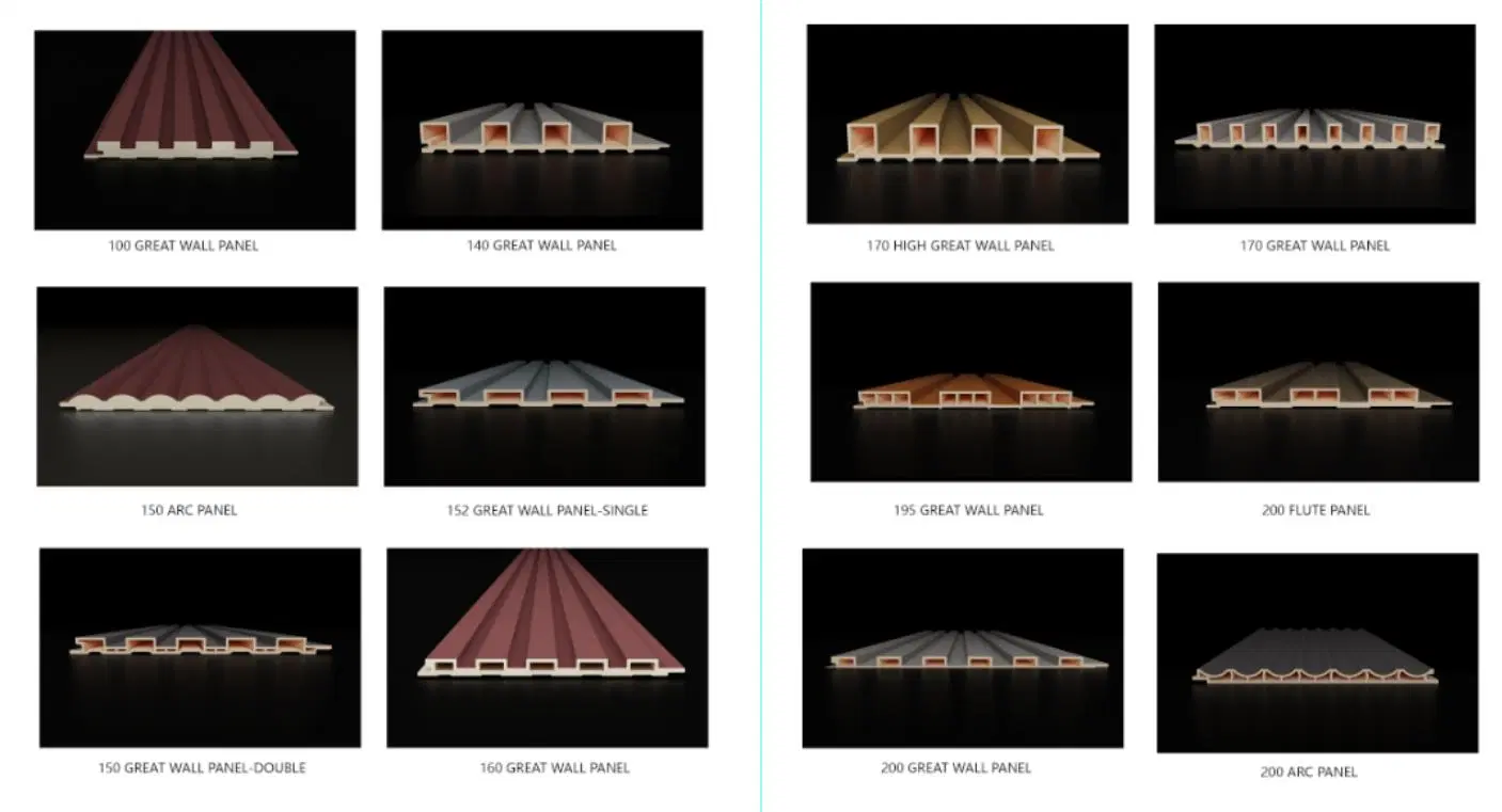 Impermeable WPC Interior techo Interior Interior pared interior Paneles decorativos compuesto Paneles de pared acanalados de revestimiento de PVC