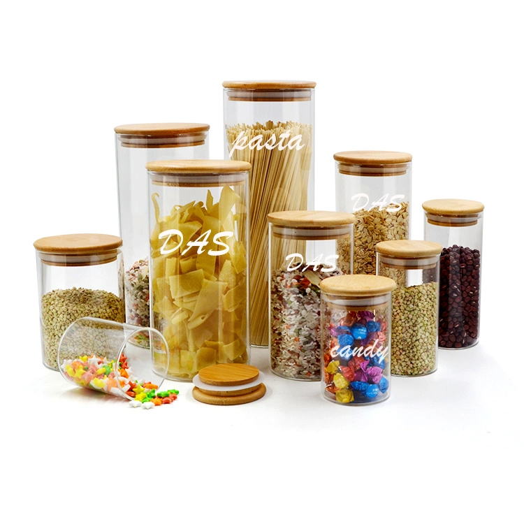 Borosilicate Bamboo Glass Canister Spice Jar Kitchen Food Glass Storage Jar and Containers with Bamboo Lid