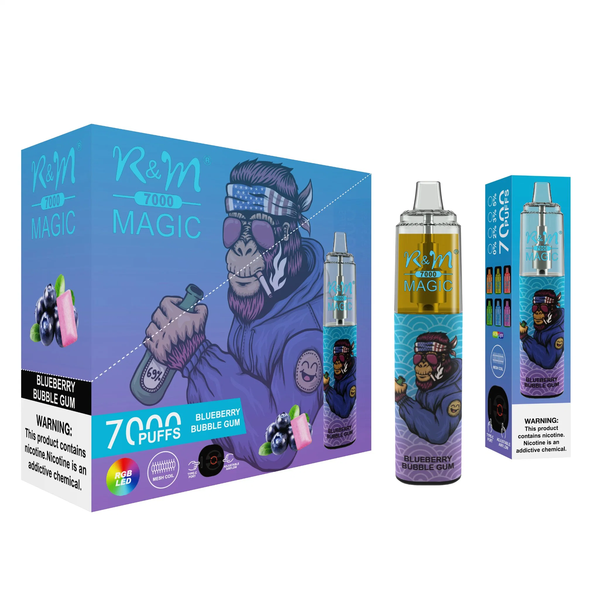 Randm Tornado 7000 Puffs 2% Nicotina libre R&amp;M Magic 7K VAPE desechable al por mayor