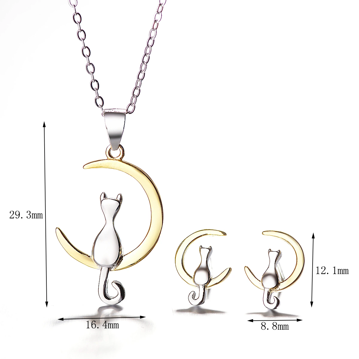 Fashion 925 Sterling Silver Gold and Rhodium Plating Cat Earring and Pendant Set