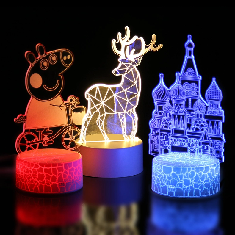 Nuevo diseño en 3D de 3W Iluminación Regalo USB de carga Cambio de color de Decoración Decoracion luces nocturnas Lámpara de mesa 3D de la luz de noche