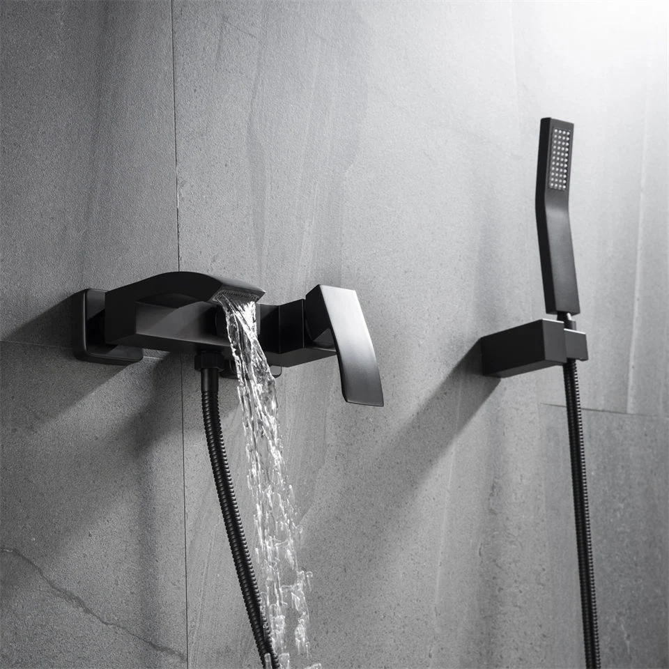 Modern Bathroom Wall Mounted Hot Cold Water Matt Black Finished Brass Bath Shower Mixer Tap