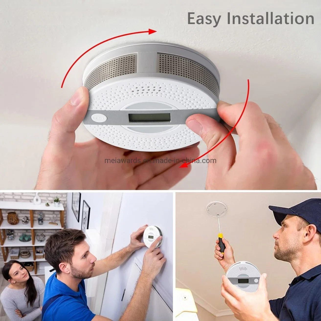 New Design 3AA Battery Smoke Alert Smoke Detector and Carbon Monoxide Fire Alarm Sensor with LCD Display