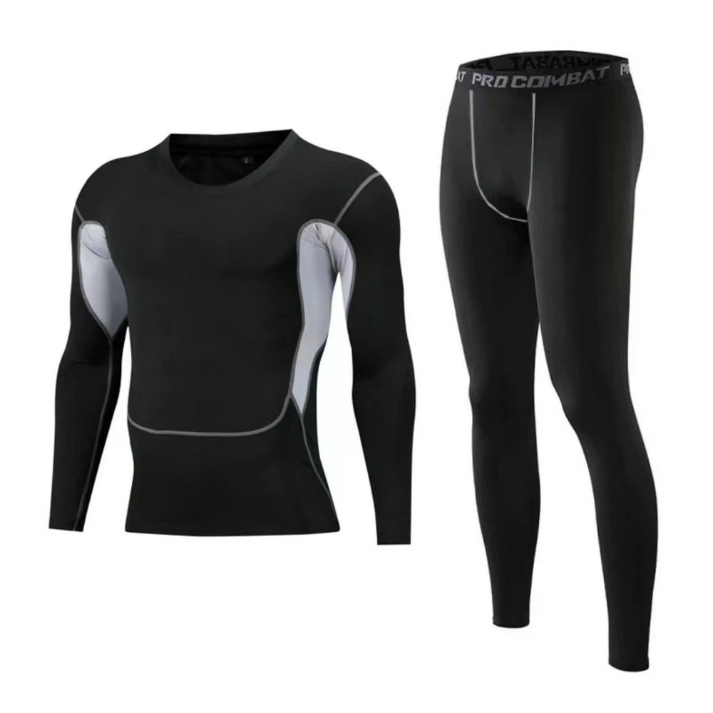 Men Compression Elastic Tights and Long Sleeve Tops Breathable Running Uniform Fitness Workout Gym Wear Wbb18558