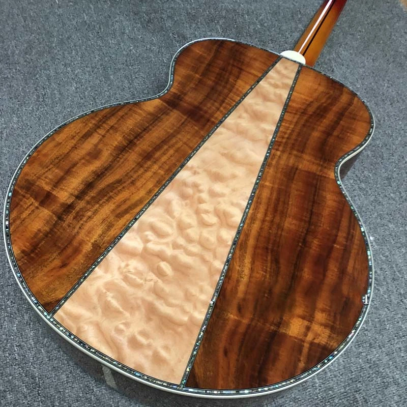 Custom GB Acoustic Guitar with Solid Spruce Top and Ripple Maple + Koa Back 42 Inch Jumbo Style