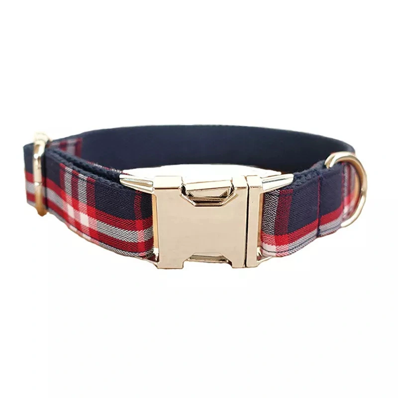 Plaid Fabric Designer Double Layer Soft Dog Collar