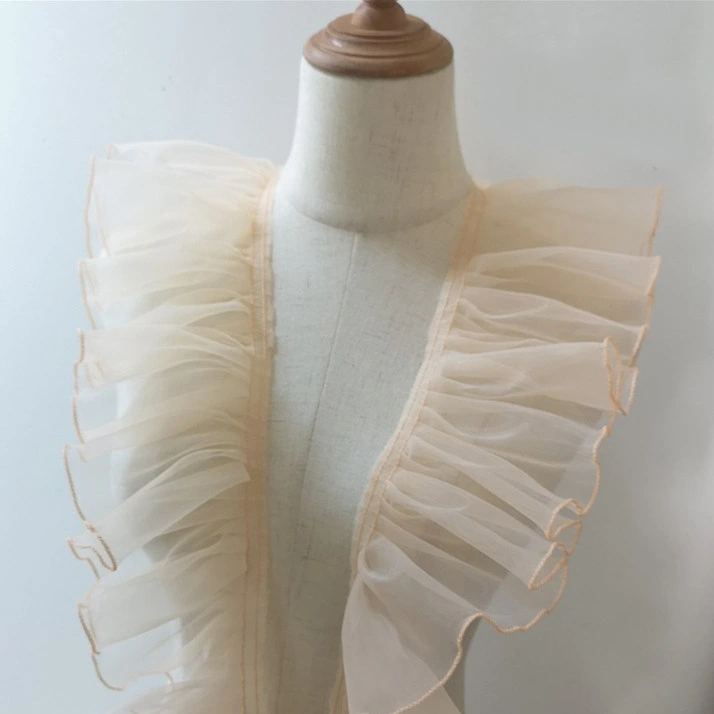 Stock Apricot Color Organza Dance Dress Skirt Widened Three-Dimensional Pleats Pleated Lace