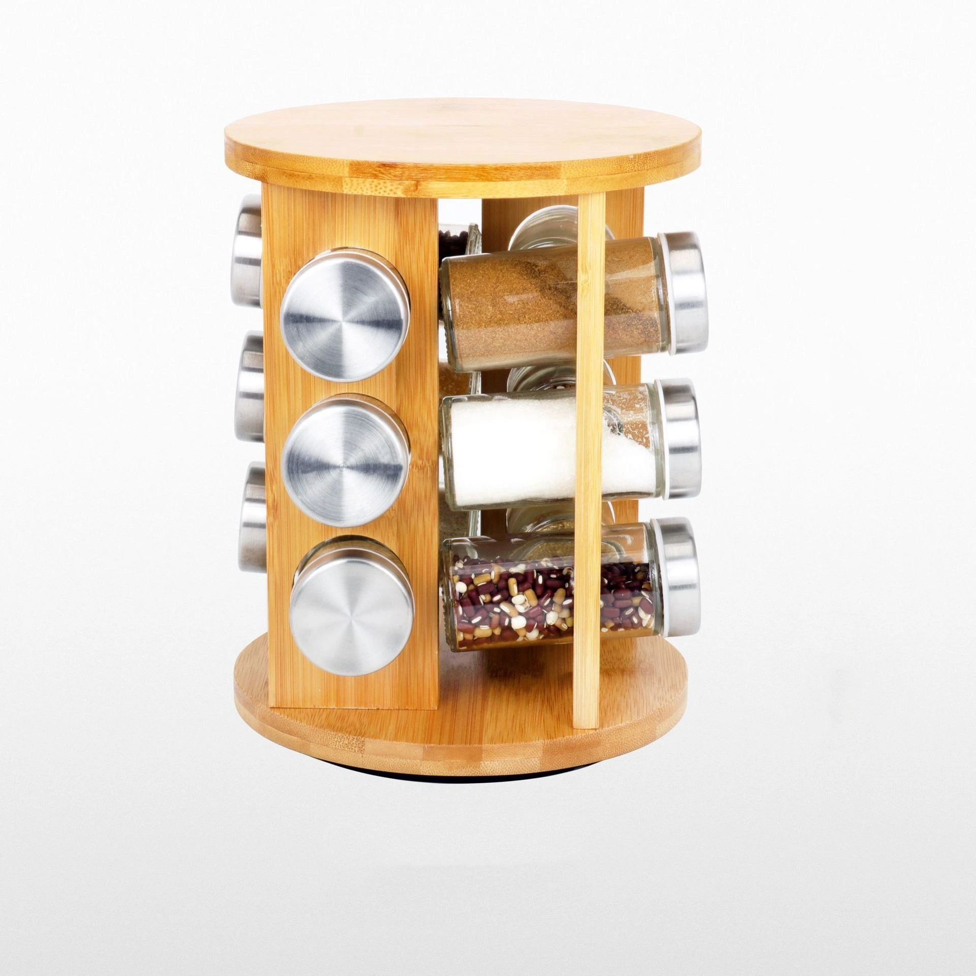 12 دورق التتبيل Spices Storage Wooden Spice Organizer Tower Round تم تركيب أرفف المطبخ 16340