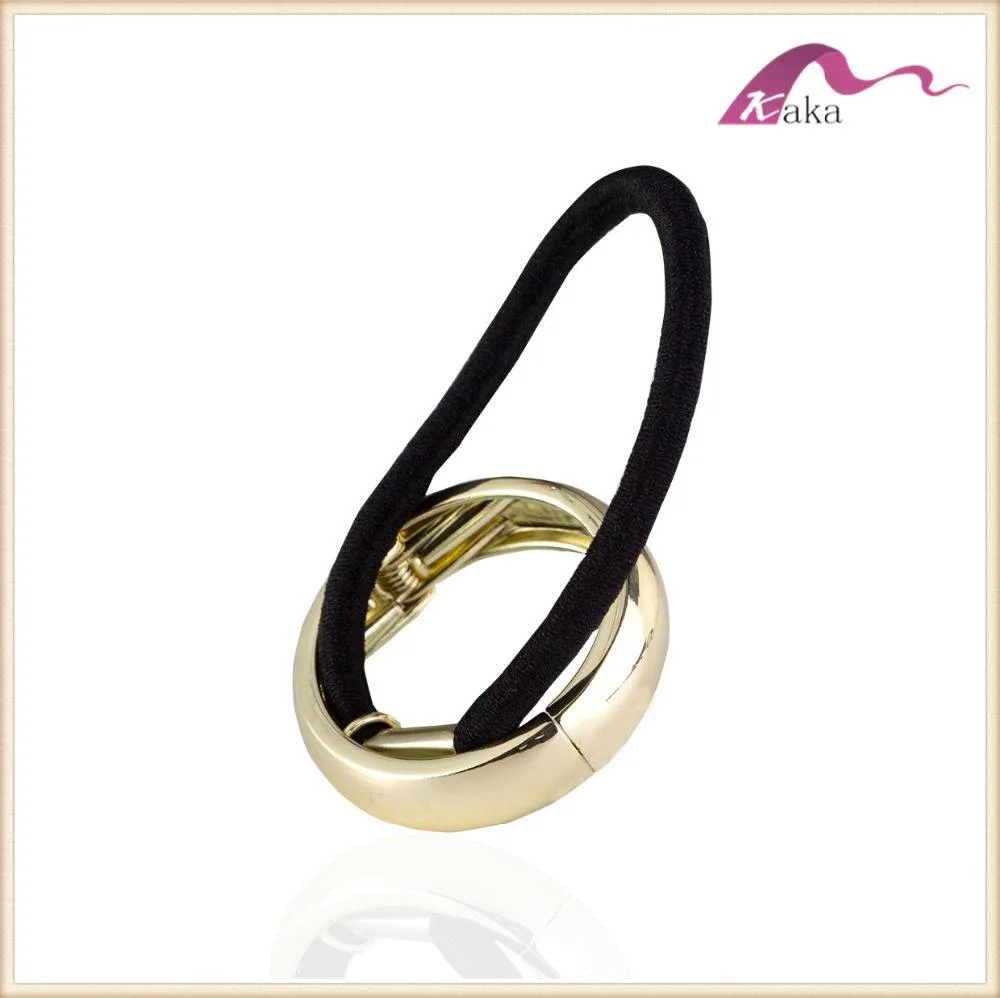 Metal Mirrored Celeb Fashion Chic Style Round Hoop Cuff Wrap Girls' Ponytail Band