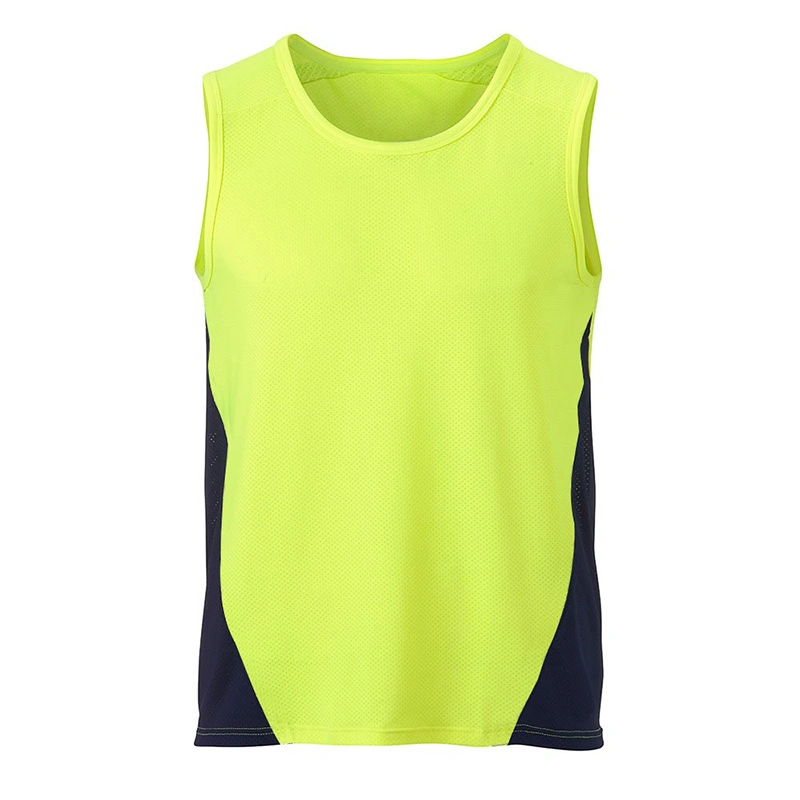 Men&prime; S Spliced Workwear Vest Round Neck Sport Wears Sleeveless Thin Undershirts for Summer