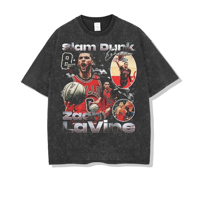 Fashion Brand Vintage Vintage Washed Printed Short-Sleeved Men&prime; S Tribute Basketball Legend T-Shirt