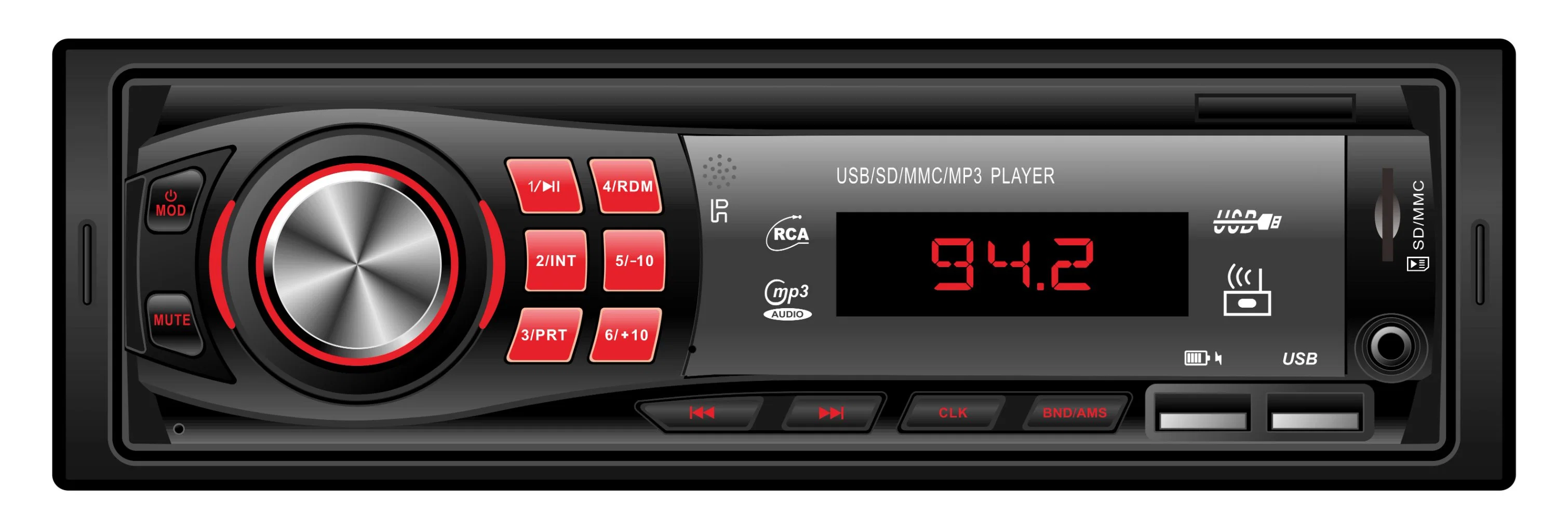 Coche de la unidad de cabeza de un solo DIN Multimedia reproductor de audio MP3.