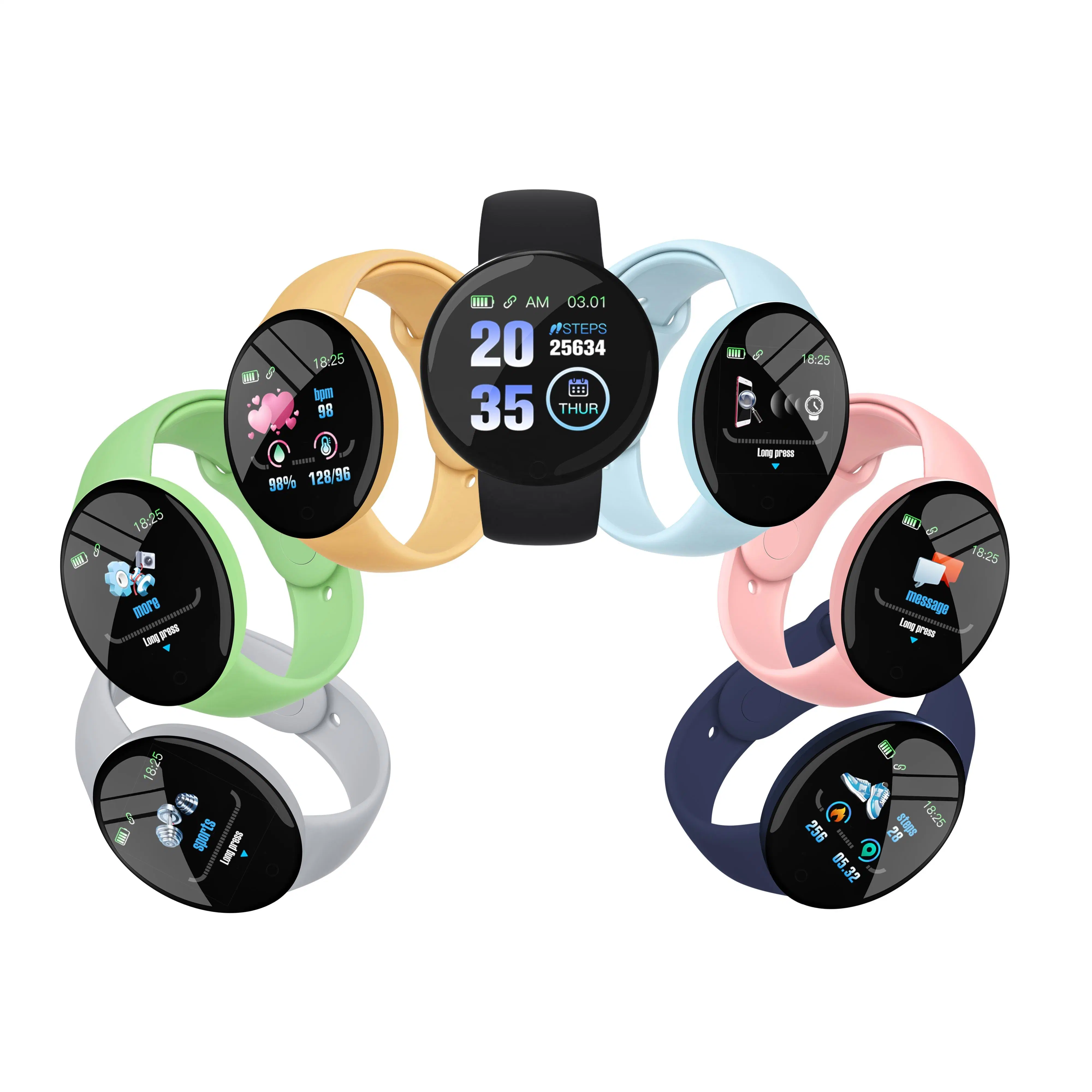 Amazon Hot D18s Smart Watch D18 IP67 متعقب اللياقة البدنية المقاوم للمياه سوار معدل نبضات القلب للساعة الرياضية لنظام التشغيل iOS Android