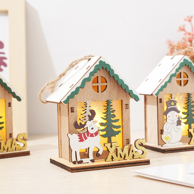 Christmas Decorations Luminous Cabin Cartoon Snow House DIY Ornaments Holiday Gifts