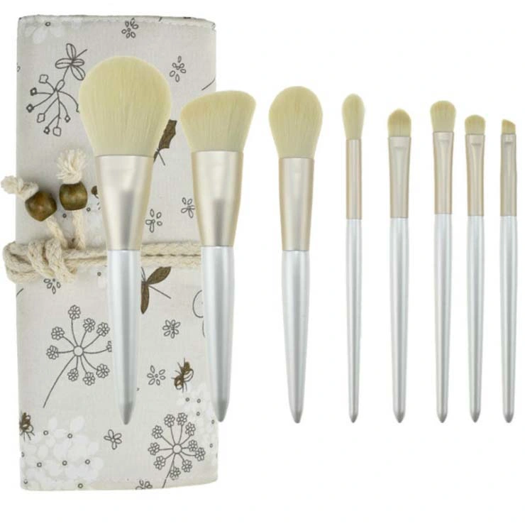 Vegan Hair 8PCS Cosmetic Makeup Brush Set with Roll Bag