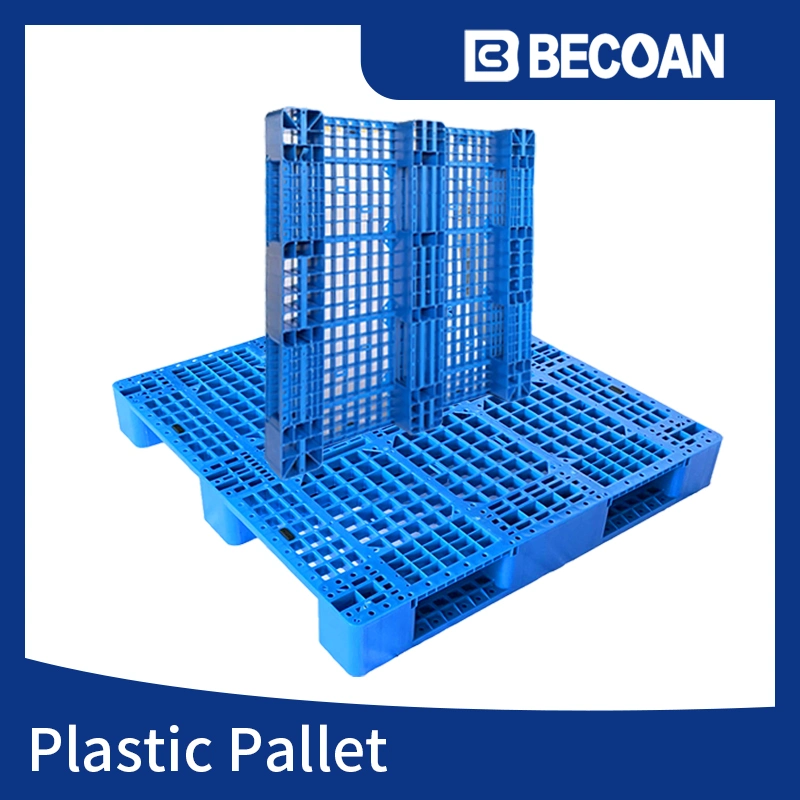 Venta al por mayor Cheap Blue Entrada de 2 vías Pisos con ventilación uso malla HDPE material almacén Acero reforzado Euro plástico Pallet con mejor Precio