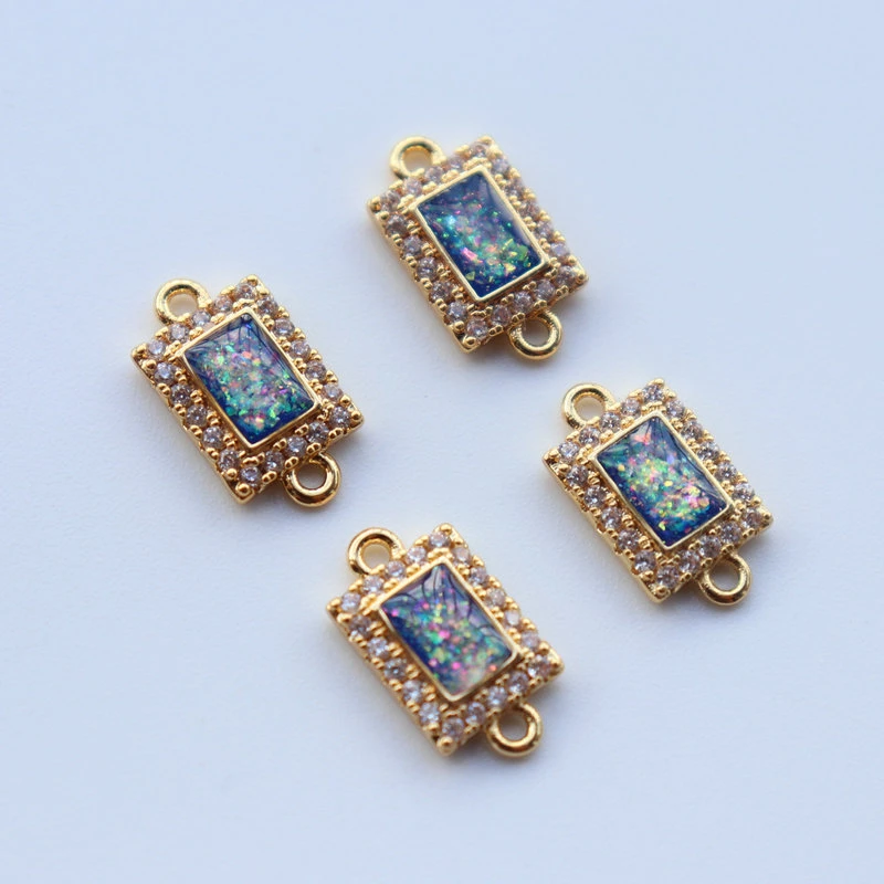 Bisutería Opal serie Zircon Joyas de colgante rectangular 14K Accesorios de oro Material de pulsera de bricolaje