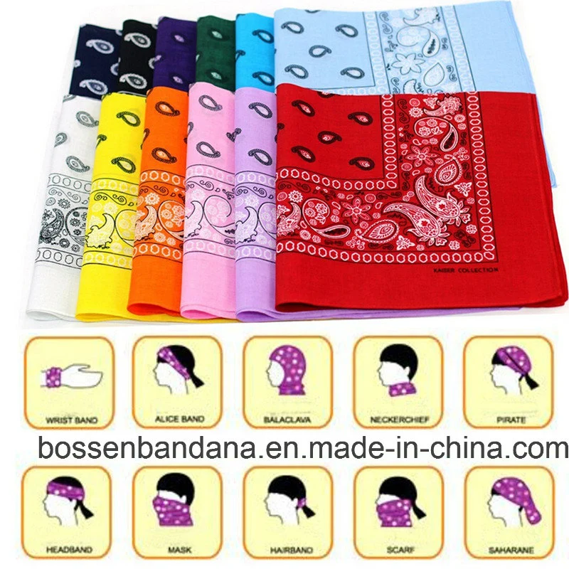 OEM Produce barato promocional personalizado impresas doble 100% Algodón Paisley Cowboy Bandanas