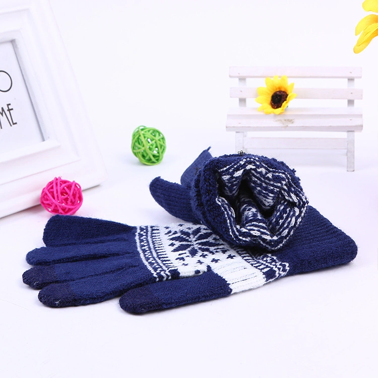 Winter Warm Touch Screen Knit Magic Gloves Snowflake Jacquard Holiday Men Women