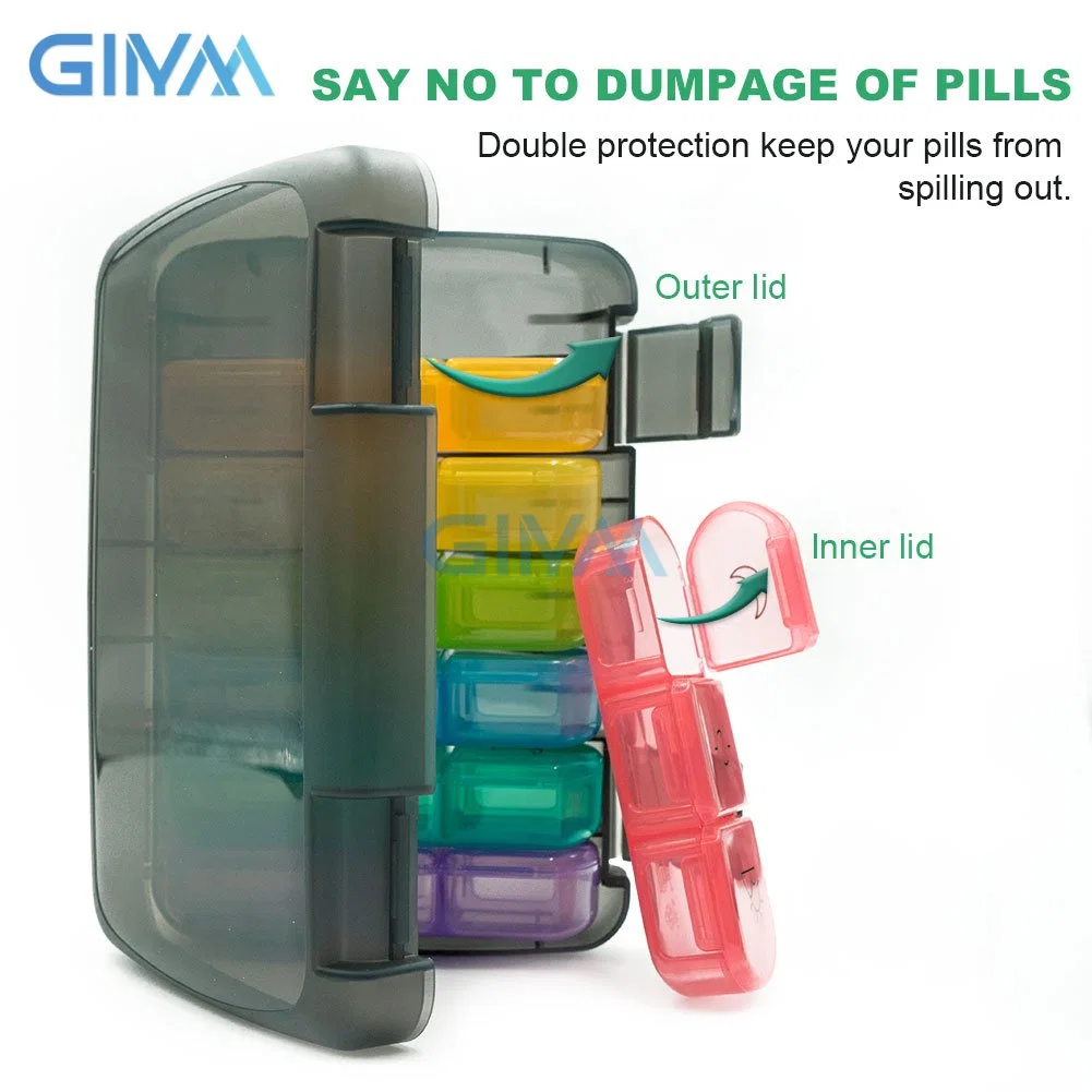 Factory Supply Weekly Pill Box with Clear Plastic Case Travel Pill Organizer