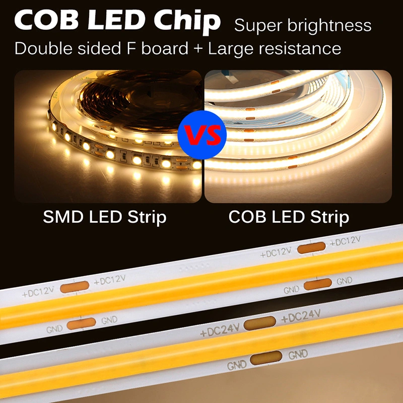 New Slim Flexible COB 5m 16.4FT LED Strips High Density 3-5 Years Warranty 12V 24V COB LED Strip Light with Can Be Pasted