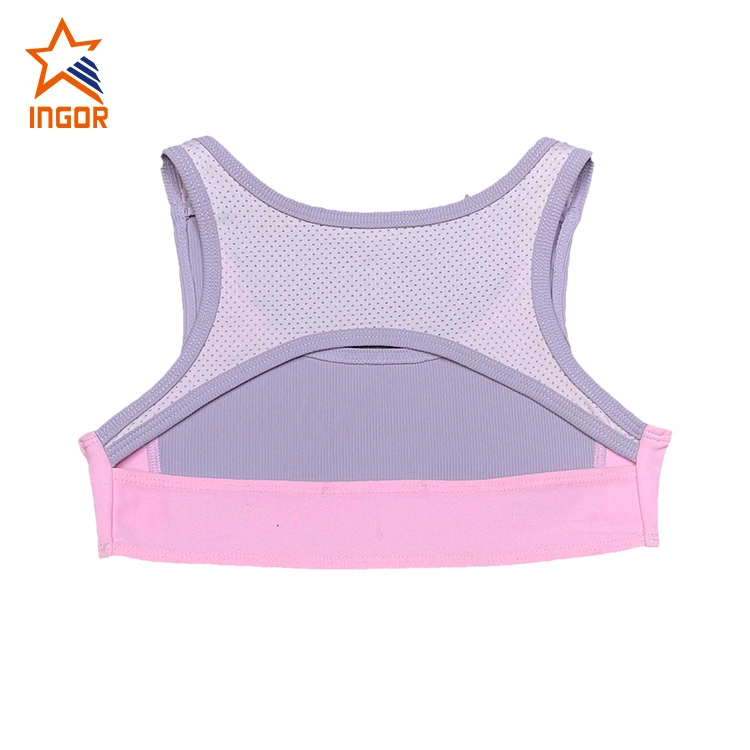 Ingorsports Kids Activewear Rib and Mesh Detail Material Opening Back Crop Top Children Swimwear Sports Wear