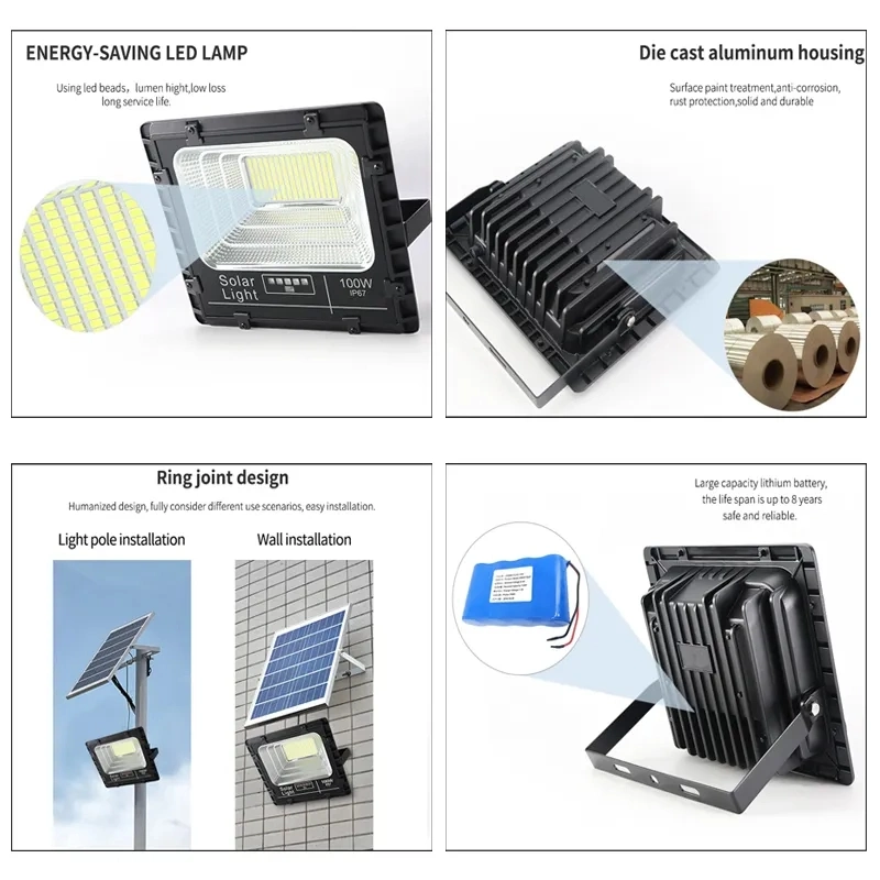 2500 Lumen Floodlight Waterproof LED Street View Garden 1000W Outdoor Solar Lighting