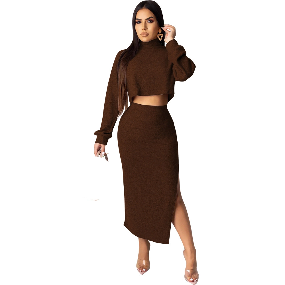 Fall Autumn Warm Fashion Long Sleeve Dress Sexy Women Clothing Winter Skirt Formal Women Dress Two Piece Set