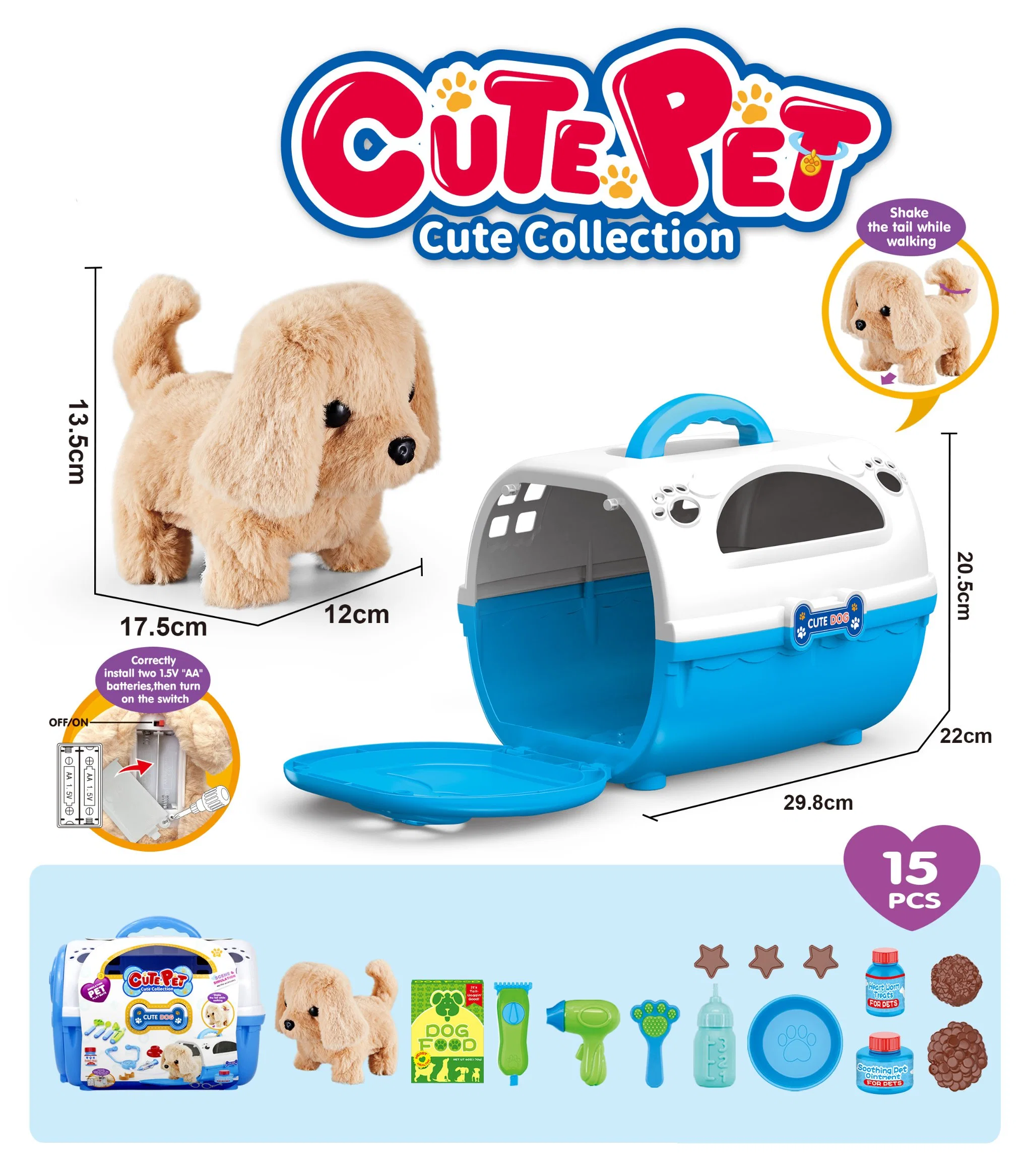 Nouveau arrivée adorable adorable animaux de compagnie Collection peluche électrique chien jouet Accessoires différents ensemble de jeu jouet