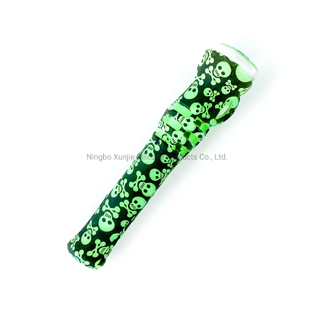 Print 4.0inches Silicone One Hitter with Glass Bowl Chillum Glass Straw One Hitter