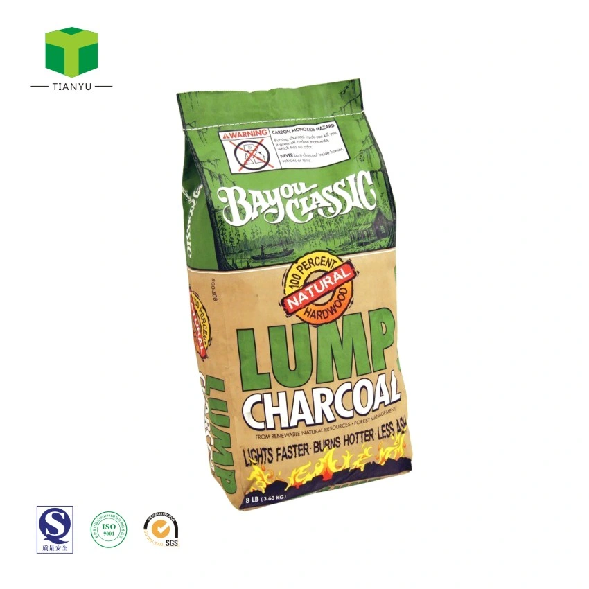 New Big Size BBQ Briquette Charcoal Bag 5kg 4kg Packaging Bag Factory Free Samples Kraft Material