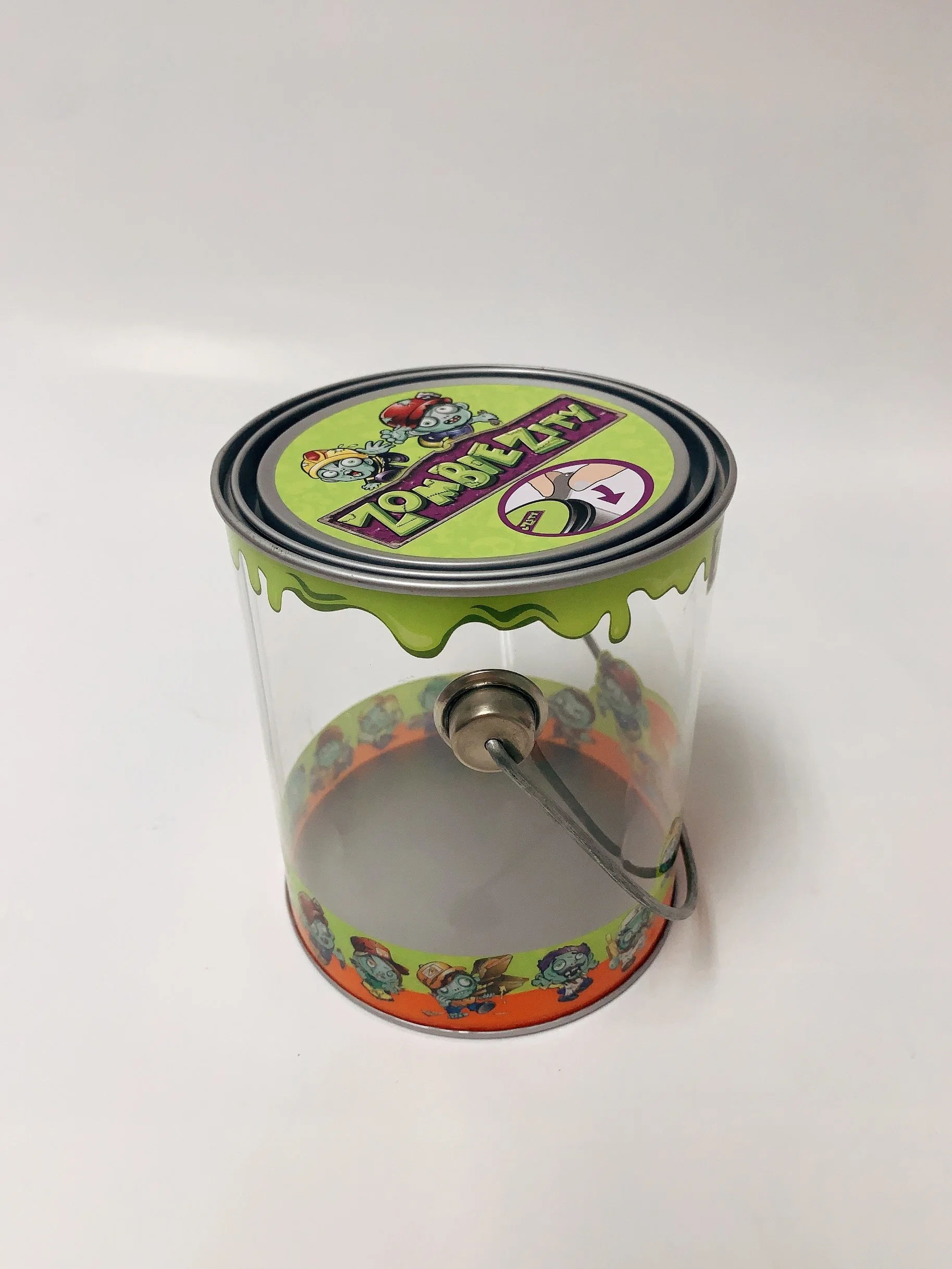 Festival Food Grade Color Printing PVC Tin Bucket with Metal Handle Tin Pet Tube for Gift and Toy Packaging Tin Box