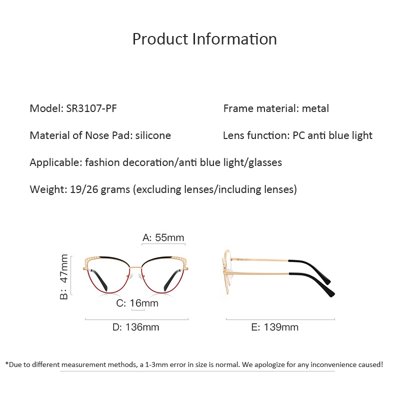 Manufasturer High End Original Metal Frame Cat Eye Computer Anti Blue Light Designer Optical Frame Reading Glasses