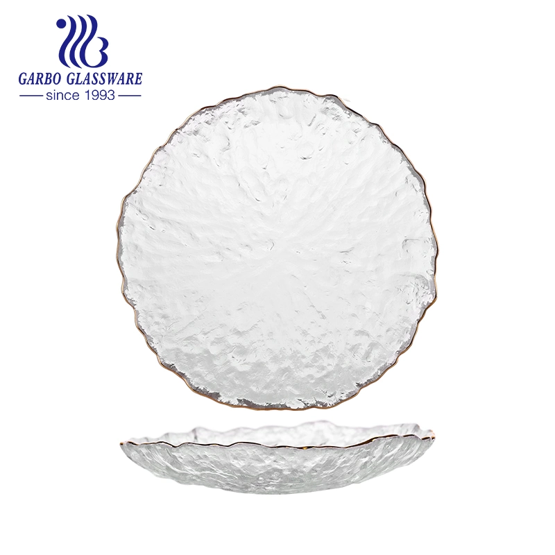 Handmade 6inch Glass Dessert Plate with Gold Rim Table Decoration Glass Food Fruit Serving Plate Wholesale/Supplier Price Glass Dishes