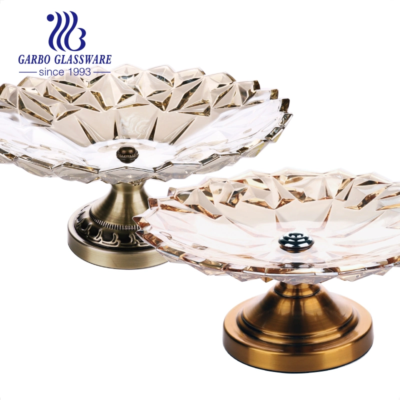 Arabic Style Ion Electroplated Color Golden Glassware Glass Fruits Snacks Serving Plate