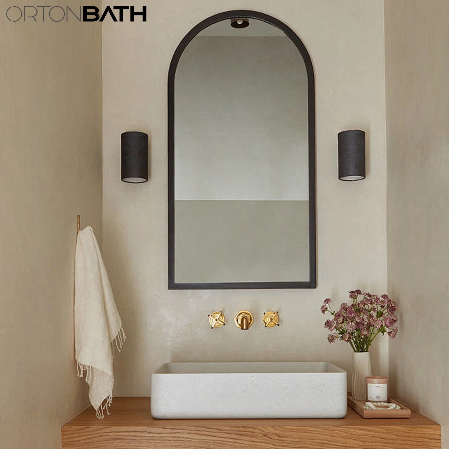 Ortonbath espejo de pared para el cuarto de baño 24" X 36", la vanidad negro espejo de pared en el marco de metal, espejo de la parte superior del arco de entrada, dormitorio u otros espacios de vida