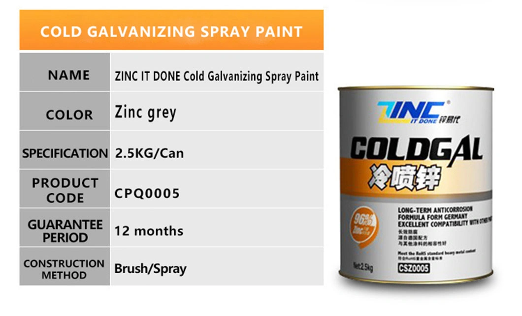 Revestimento de zinco tinta de galvanização a frio 2,5 kg revestimento metálico para aço