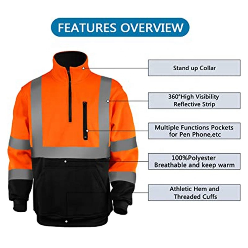 ANSI Class 3 High Vis Fleece Jacket Safety Reflective Sweatshirt Workwear