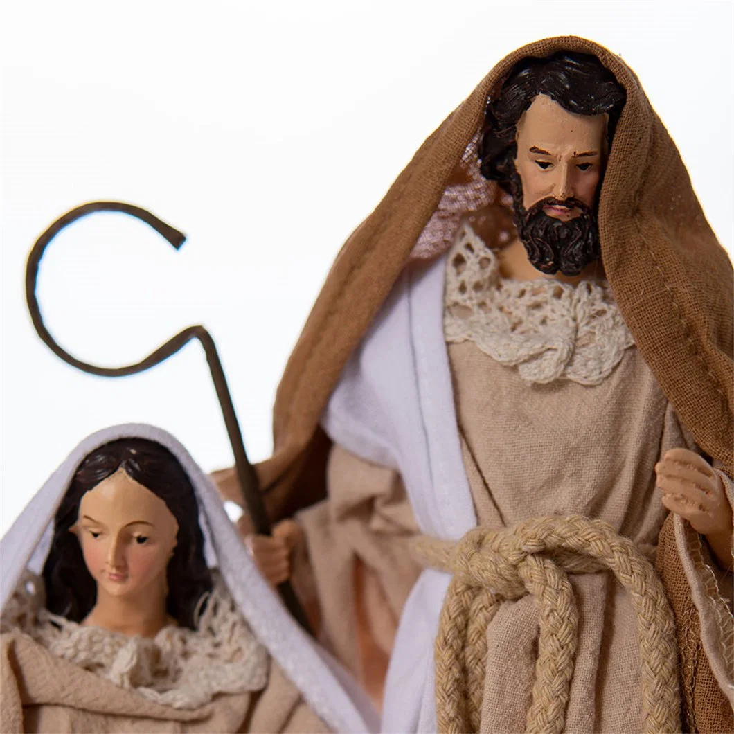 Christmas Nativity Set Figurines Religious Baby Jesus Holy Family Fabric Resin Crafts
