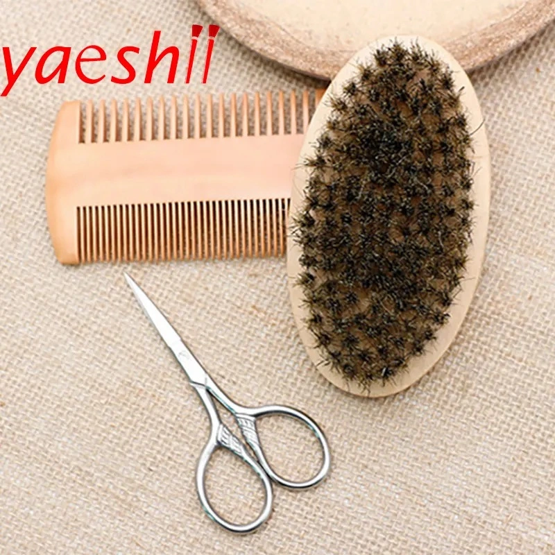 Yaeshii Natural Boar Bristle Beard Brush for Men Bamboo Face Massage to Comb Beards and Mustache