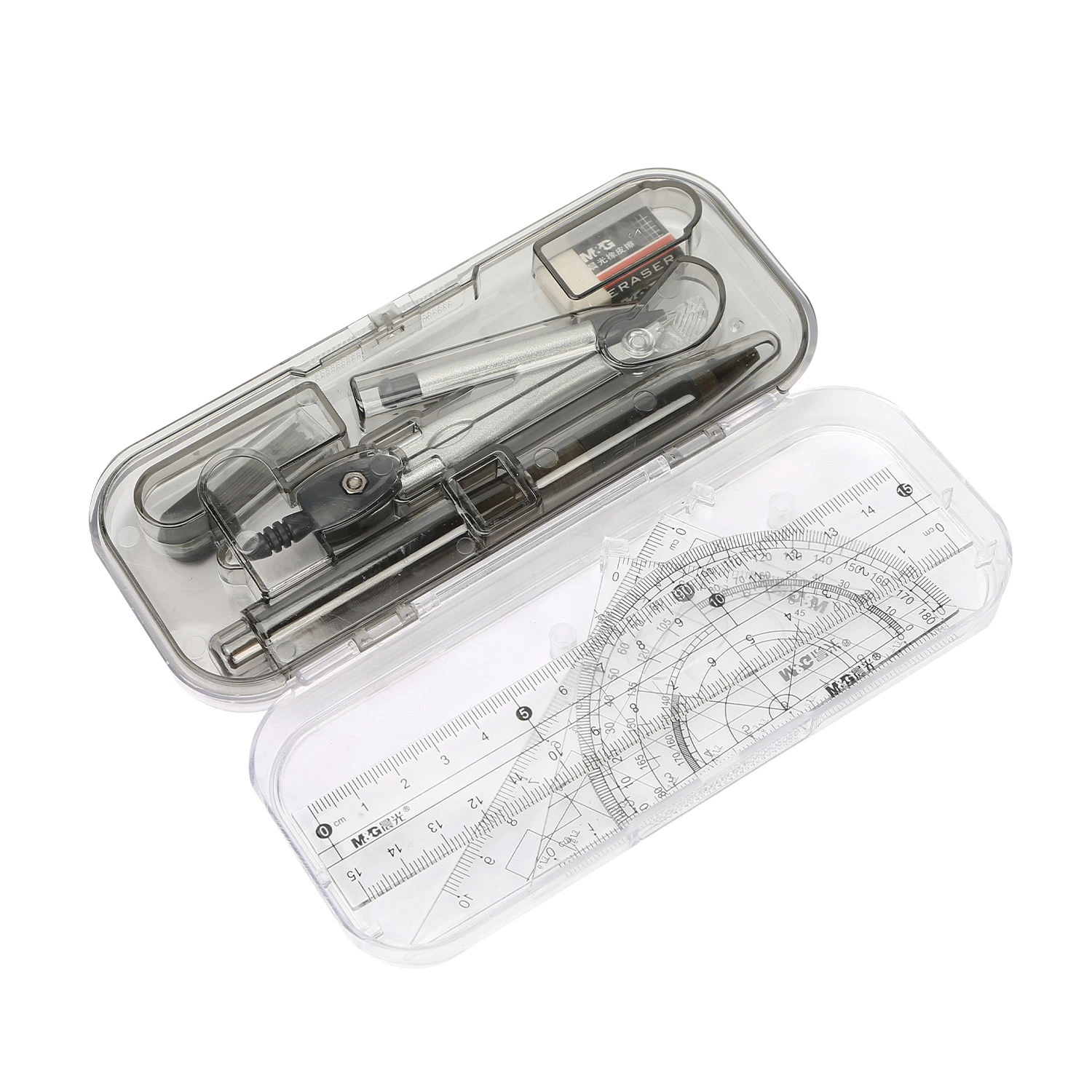 High quality/High cost performance  8PCS Stationery Mechanical Pencil Compass Set with Transparent Box for Math Drawing