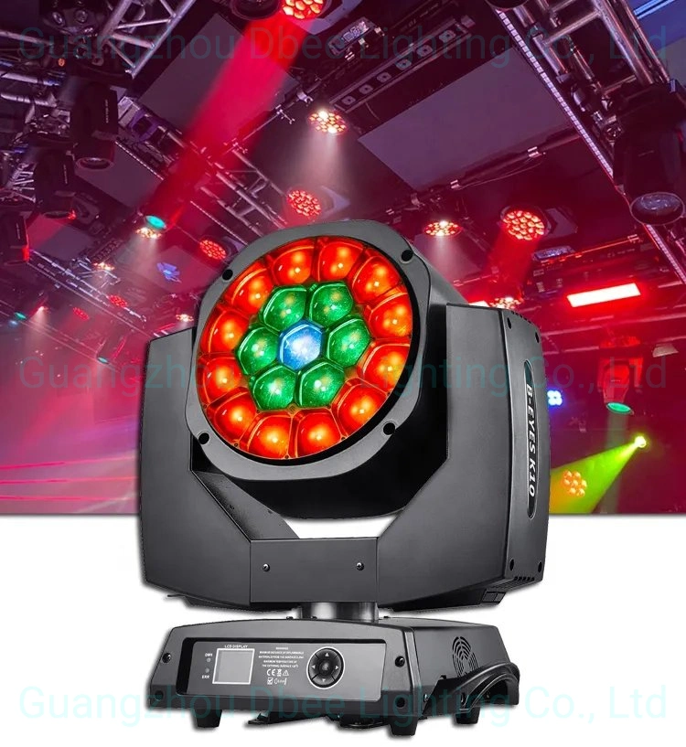 Professional Stage Effect Lighting K10 19PCS 15W RGBW LED Zoom Beam Wash B Bee Eye DMX Stage Lighting