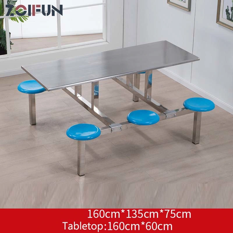 Canteen Furniture Stainless Steel Dining Table 8 Seater Dining Tables with Round Chair