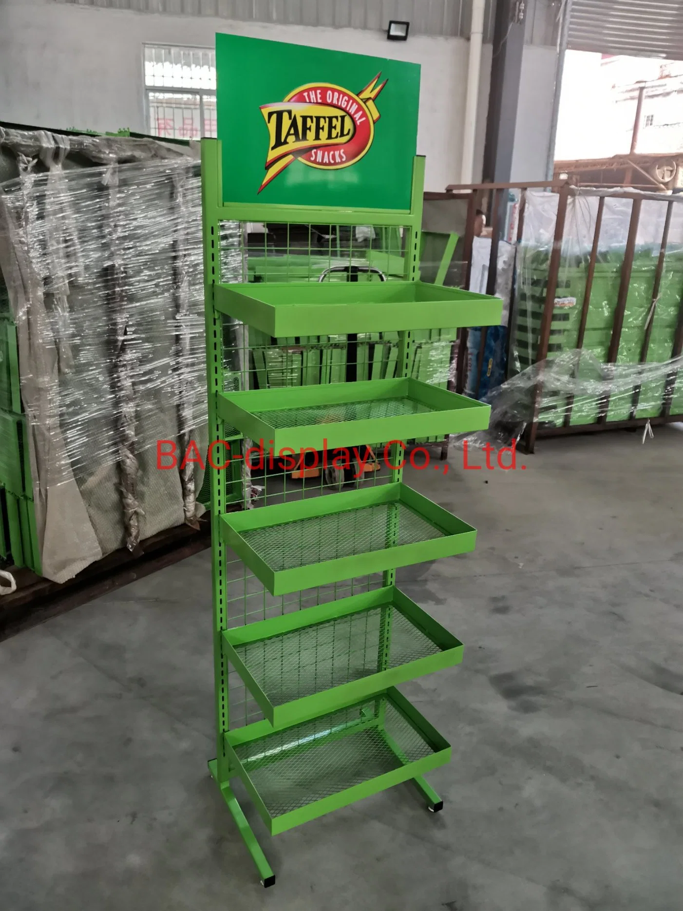 Metal Snack Exhibition Stand Shelves Rack, Potato Chips Metal Advertising Display Stand