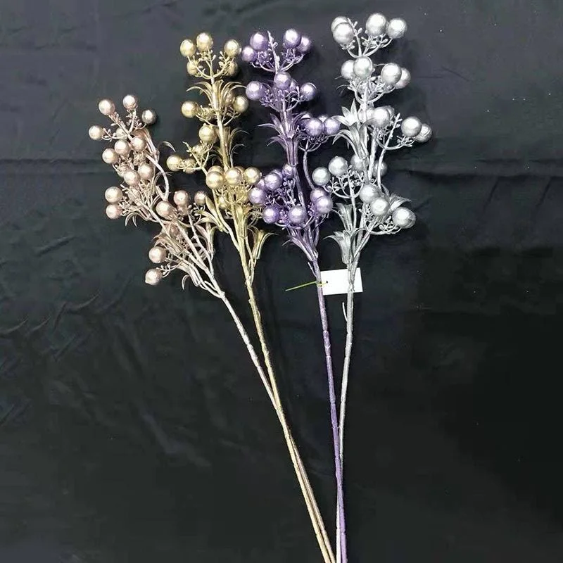 Artificial Glitter Berry Stem Ornaments, Decorative Bead Sticks, Glittery Twigs