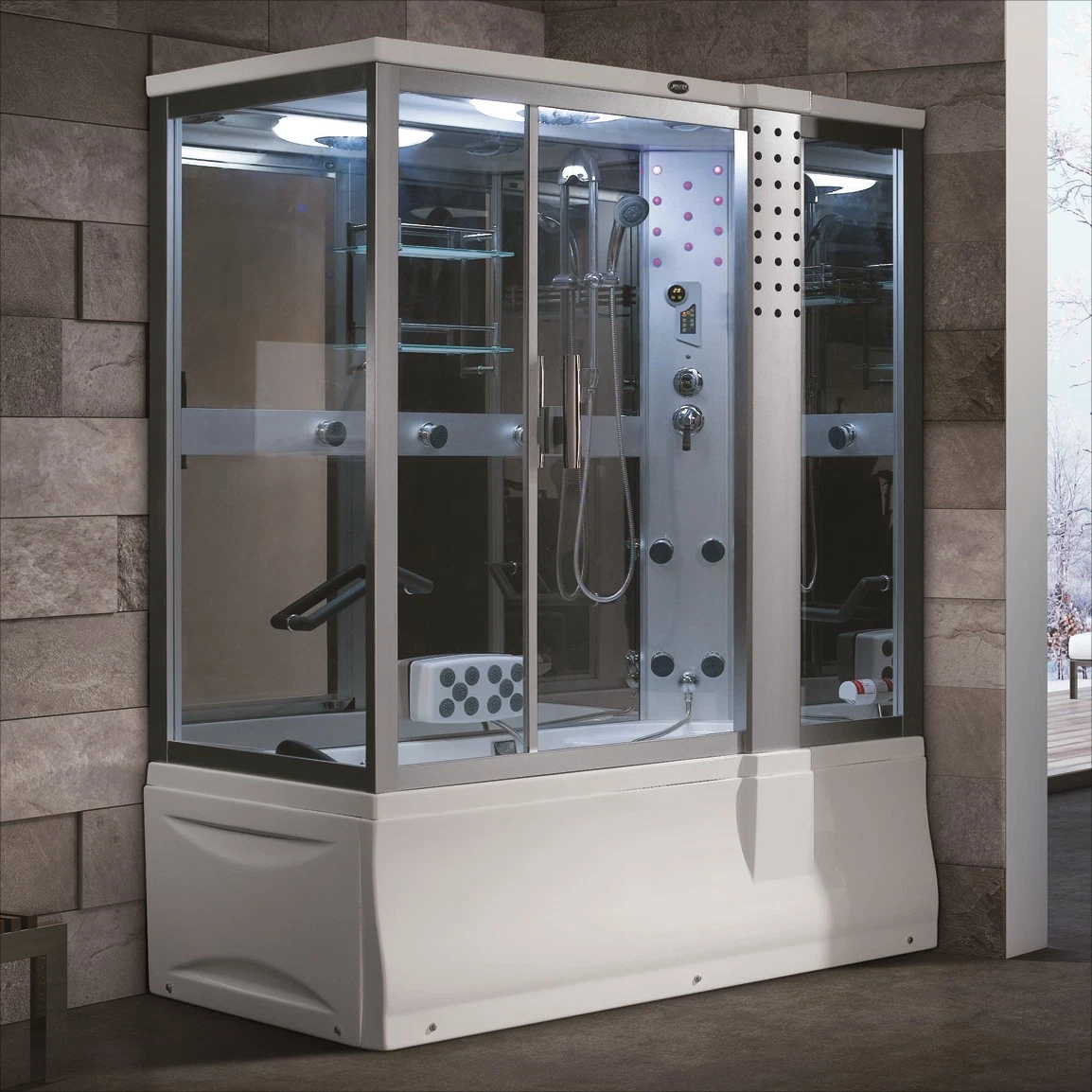 Hotaqi retângulo branco Jet Banheira Wet Sauna a vapor com Duche