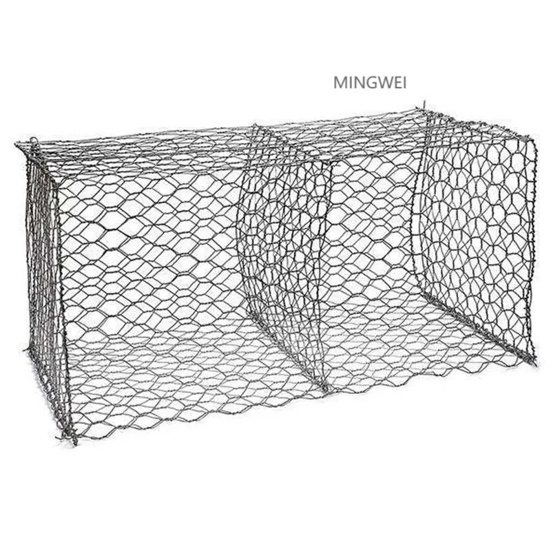 Mingwei 80X120 mm Hexagonal Gabions Factory 2.0mm Wire Thickness PE Gabion Net China 4.0*1.0*0.5m Galvanized Hexagonal Gabion Box