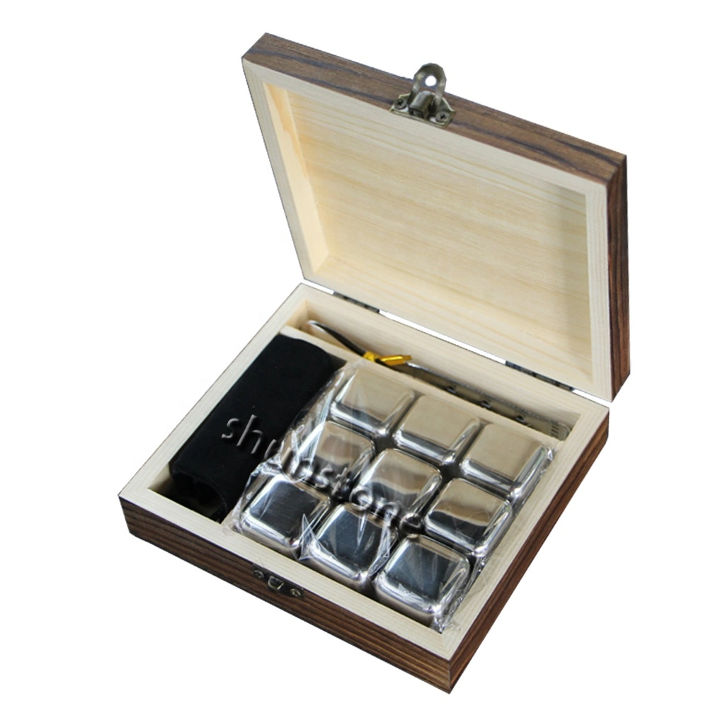 Shunstoen 2021 Amazon Hot Sale Whiskey Stones Stainless Steel Ice Cube and Gift Set with Wooden Box